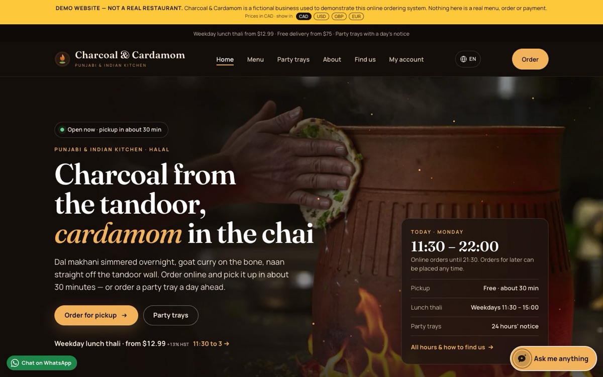 The Charcoal & Cardamom demo home page