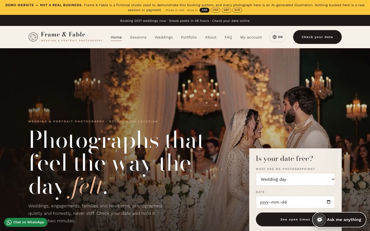 The Frame & Fable demo home page