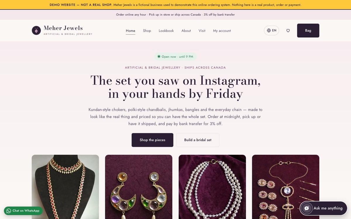 The Meher Jewels demo home page