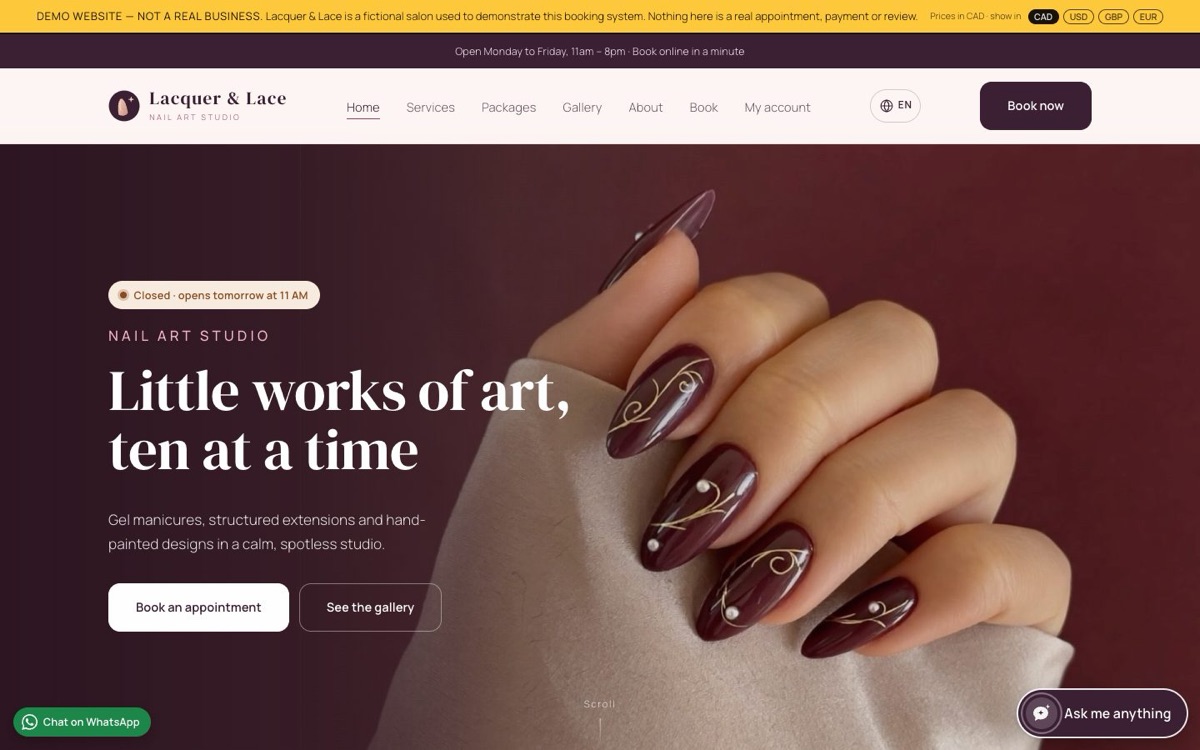 The Lacquer & Lace demo home page
