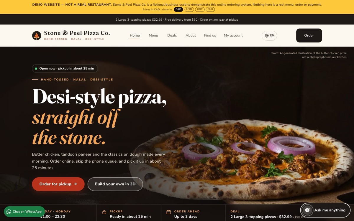 The Stone & Peel Pizza Co. demo home page